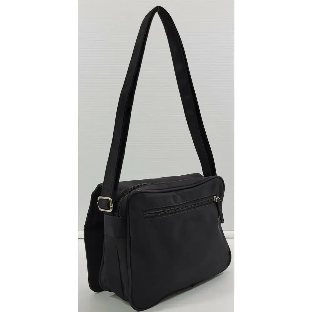 Black Shoulder Strap Travel Bag Flip Lid ID Money Holder Luggage